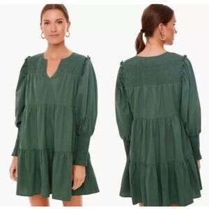 Pomander Place Dress sz M Ceci Smocked Long Sleeve Green Tiered Cotton Mini Boho